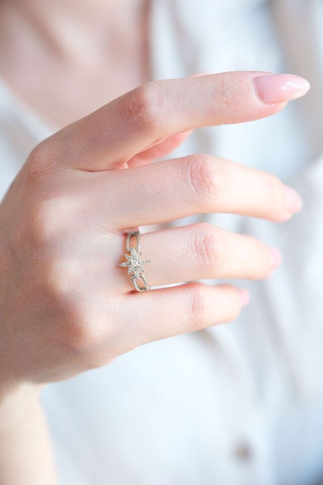 Gümüş Kaplama Ayarlanabilir Kuzey Yıldızı Yüzük