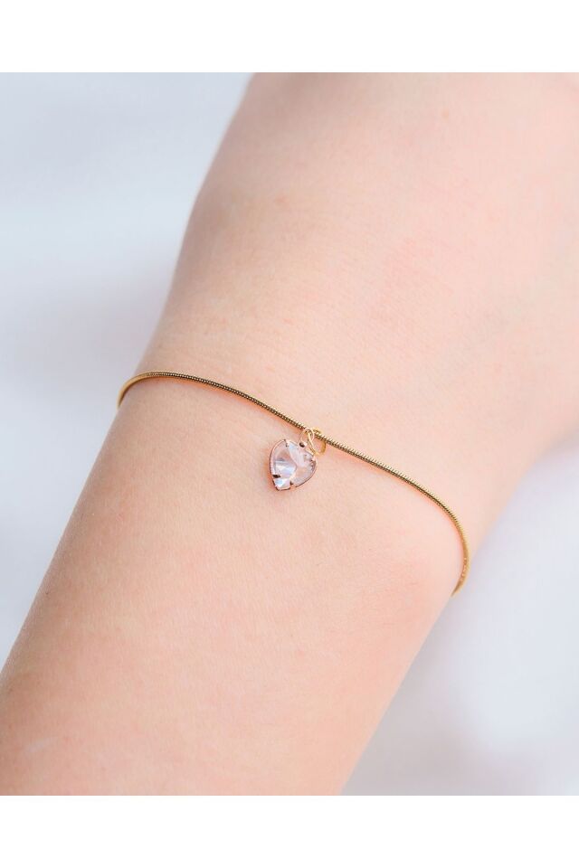 Altın Kaplama Zirkon Kalp Minimal Çelik Bileklik