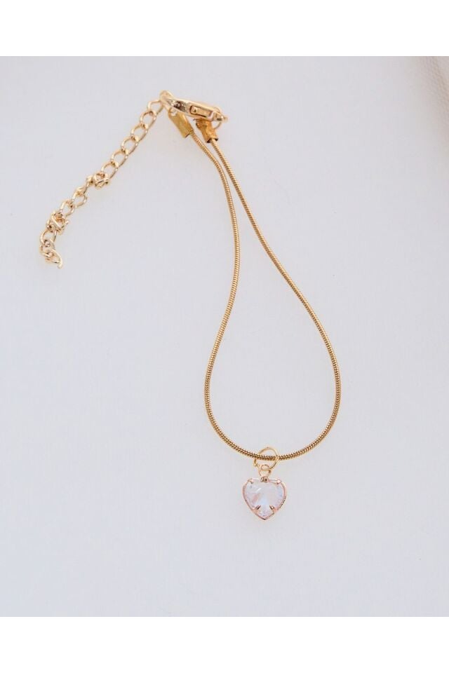 Altın Kaplama Zirkon Kalp Minimal Çelik Bileklik