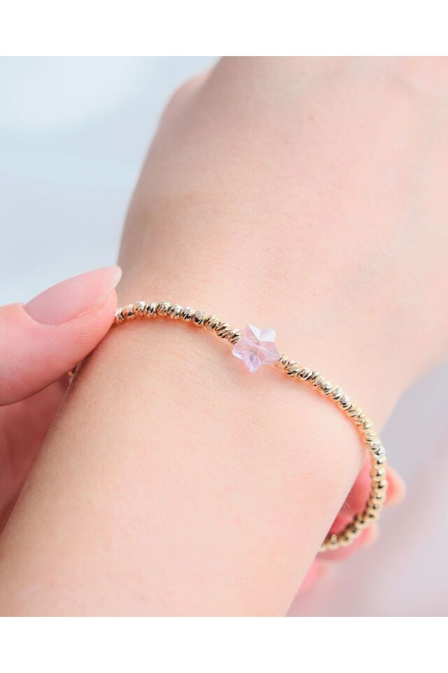 Altın Kaplama Mor Yıldız  Dorika Çelik Bileklik