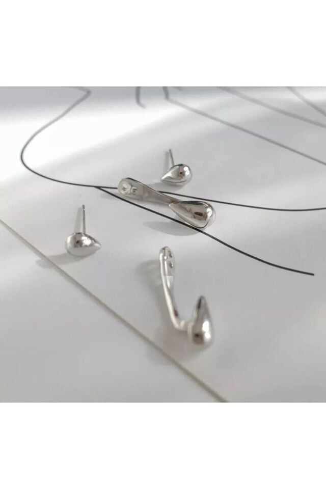 Kadın 2'li Gümüş Kaplama Damla Küpe Çift Kullanım