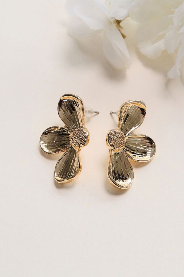 Retro Gold Çiçek Küpe