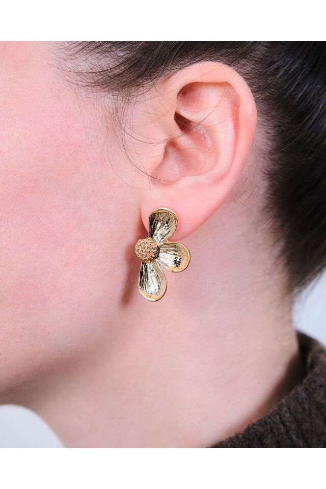 Retro Gold Çiçek Küpe