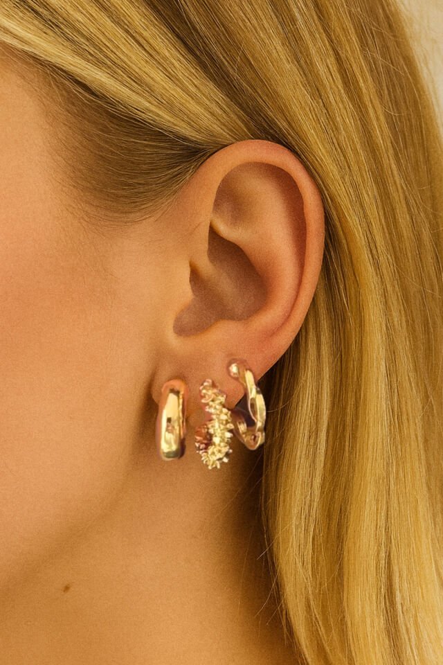 Gold 6'lı Düz Zincir Yıldız Tozu Küpe Seti