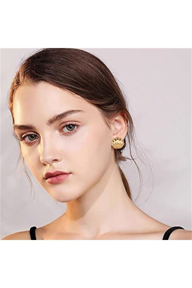 Altın Kaplama Deniz Kabuğu Parlak Küpe