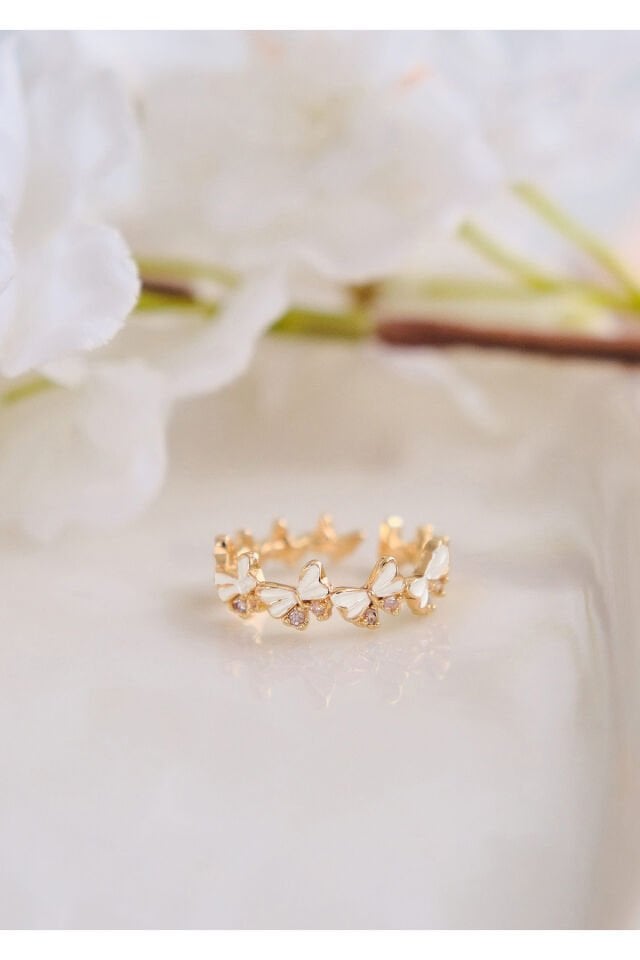 Zirkon Taşlı Beyaz Kelebek Çelik Yüzük