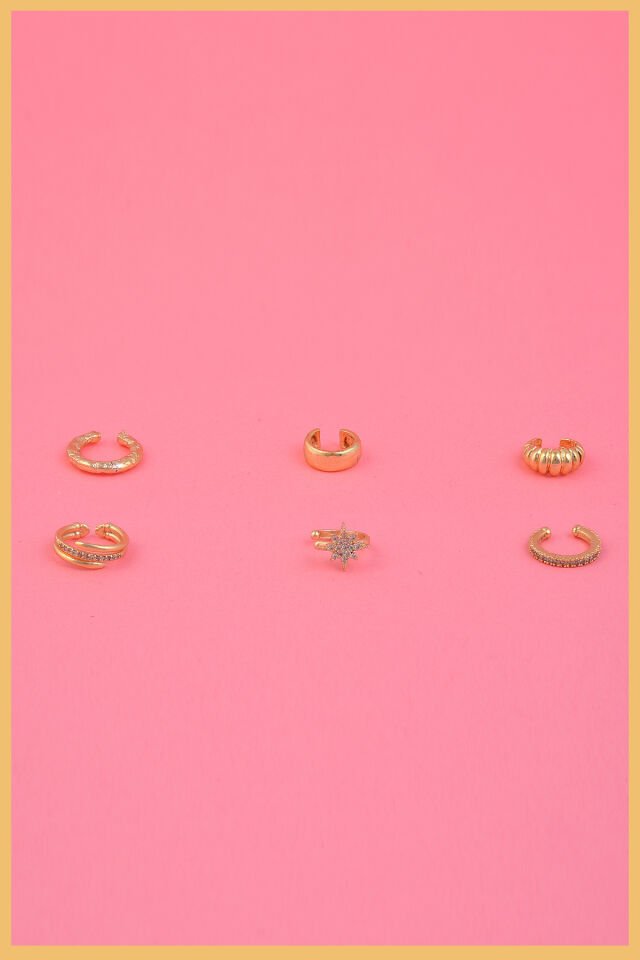 Kadın Altın Kaplama 6'lı Earcuff Küpe Seti