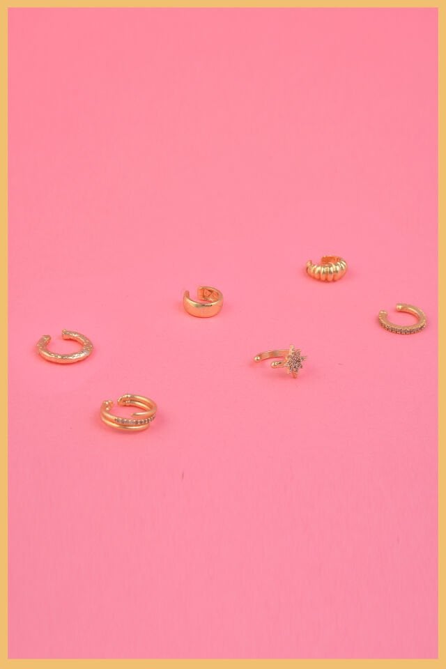 Kadın Altın Kaplama 6'lı Earcuff Küpe Seti