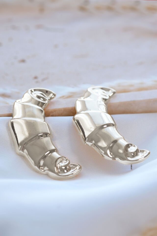 Gümüş Büyük Kruvasan Parlak Küpe