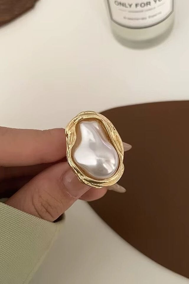 Gold İncili Tasarım Büyük Ayarlanabilir Yüzük