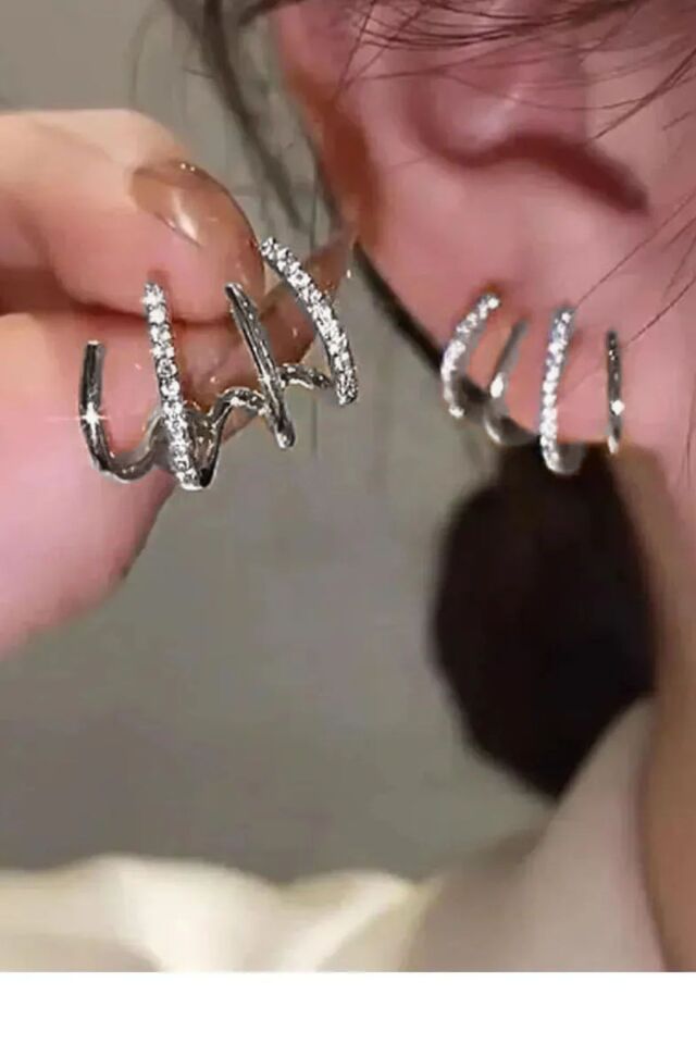 Gümüş Kaplama Çoklu Premium Zirkon Taşlı Küpe