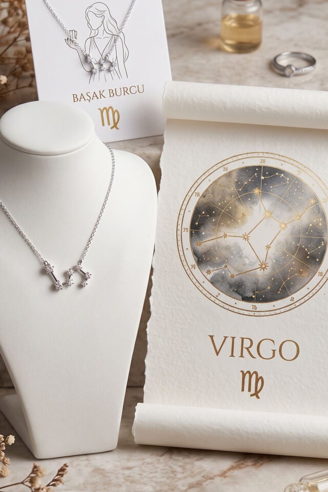 Gümüş Kaplama Yıldız Haritası Başak Burcu Virgo Çelik Kolye
