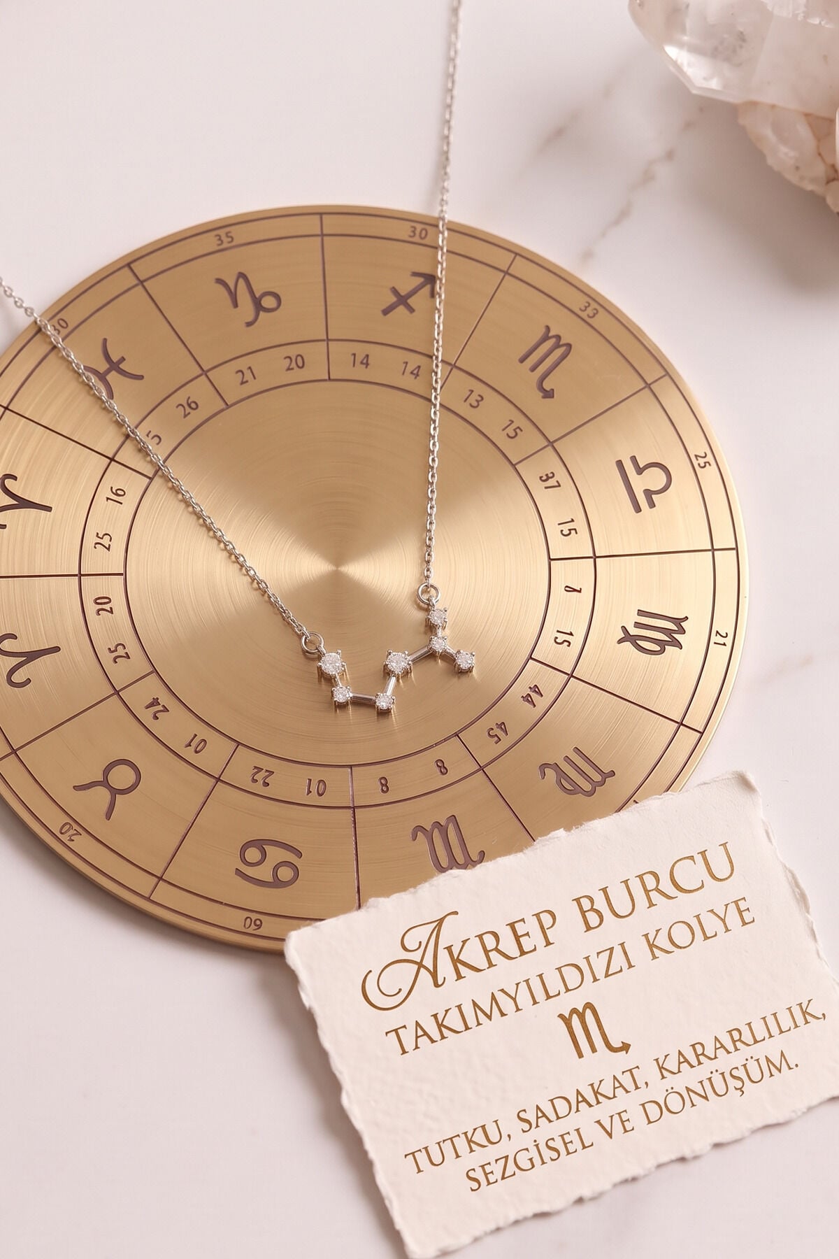 Gümüş Kaplama Yıldız Haritası Akrep Burçu Scorpio Çelik Kolye