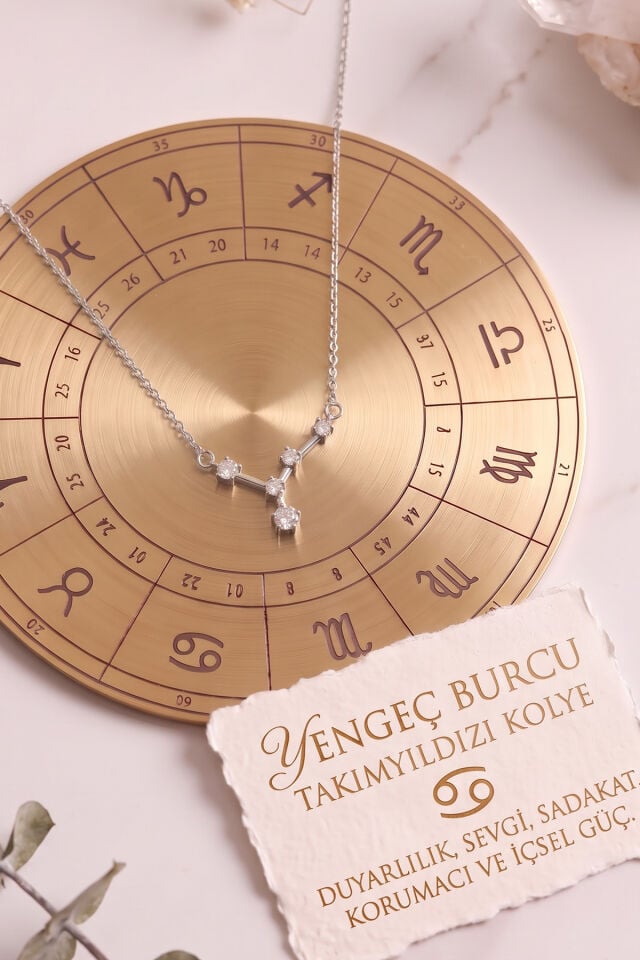 Gümüş Kaplama Yıldız Haritası Yengeç Burcu Cancer Çelik Kolye