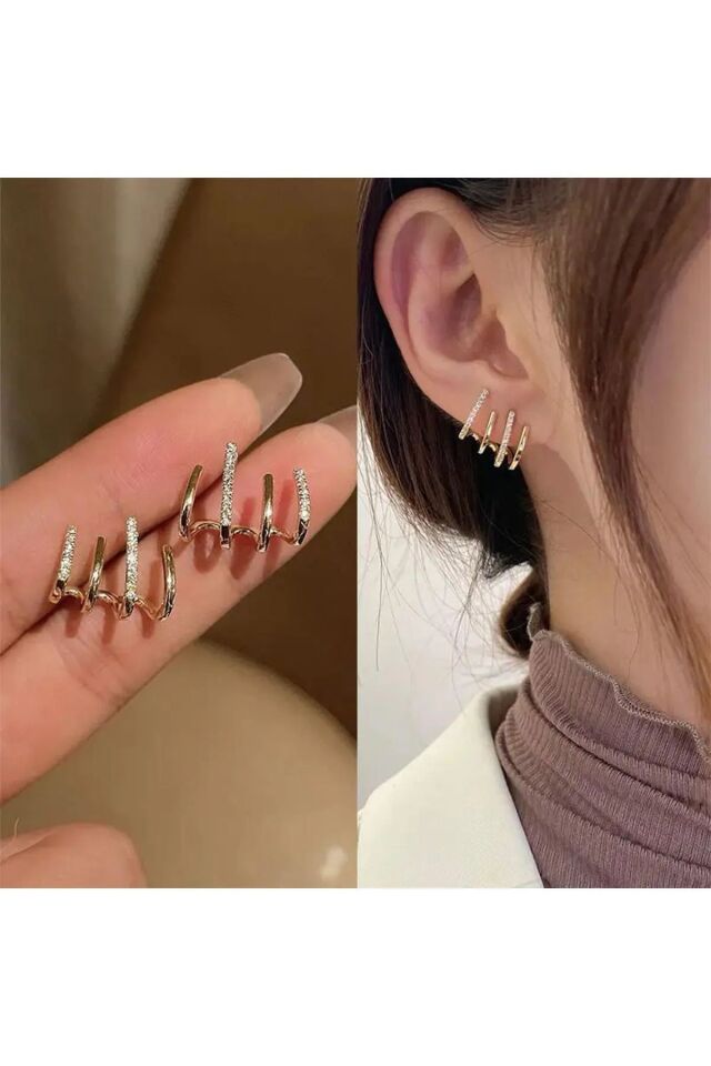 Çoklu Premium Zirkon Taşlı Küpe