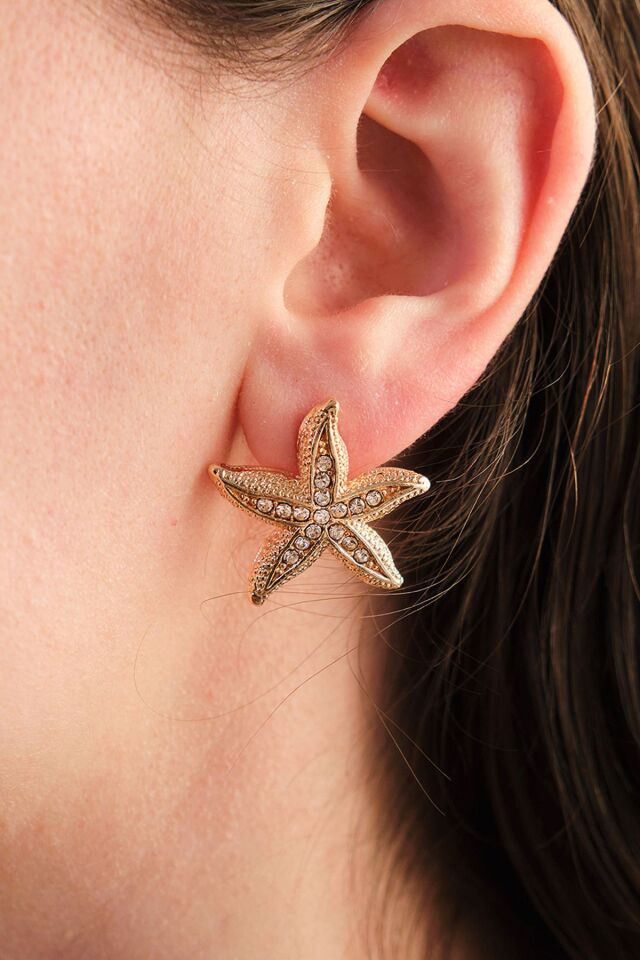 Altın Kaplama Zirkon Taşlı Deniz Yıldızı Küpe