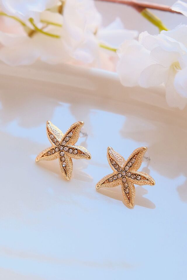 Altın Kaplama Zirkon Taşlı Deniz Yıldızı Küpe