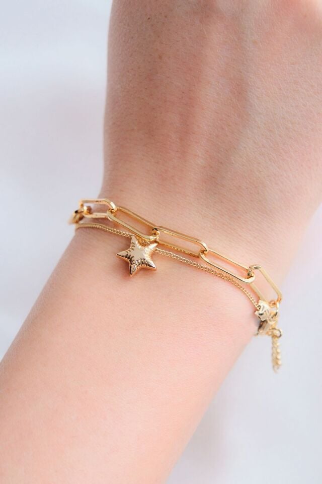 Altın Kaplama Yıldız Detaylı 2'li Bileklik