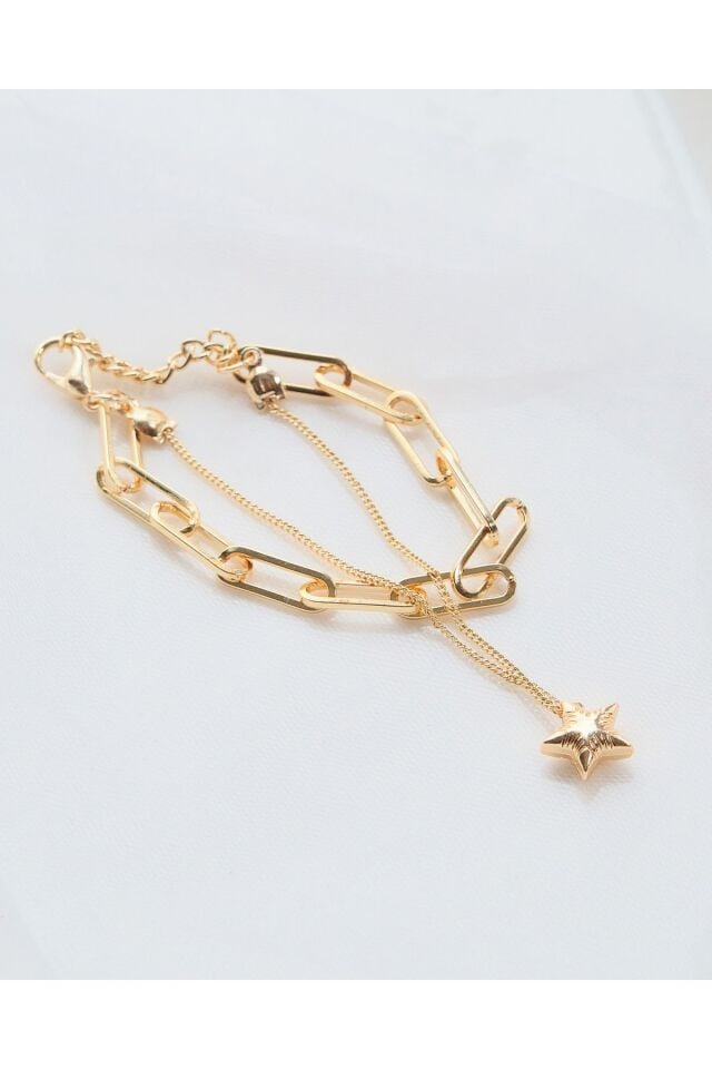 Altın Kaplama Yıldız Detaylı 2'li Bileklik