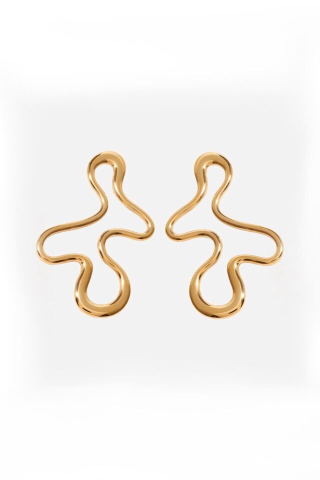 Gold Dalga Desenli Küpe