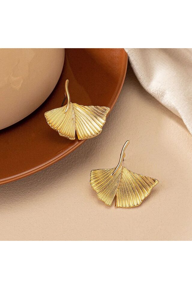 Gold Ginkgo Yaprağı Küpe