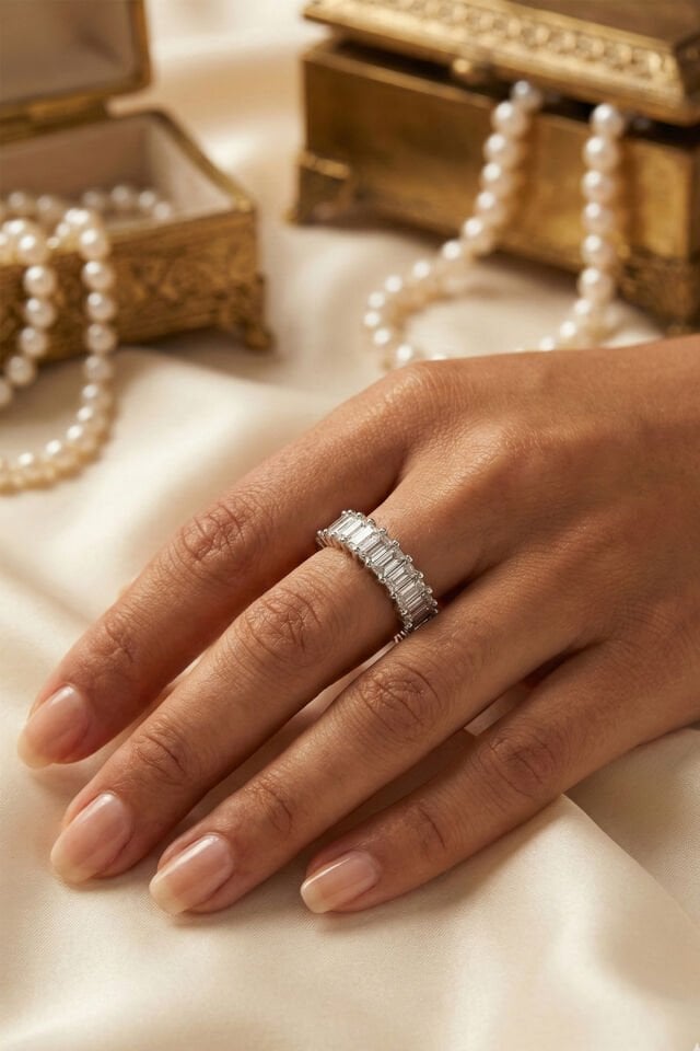 Premium Kalite Su Yolu Zirkon Taşlı Ayarlanabilir Çelik Yüzük