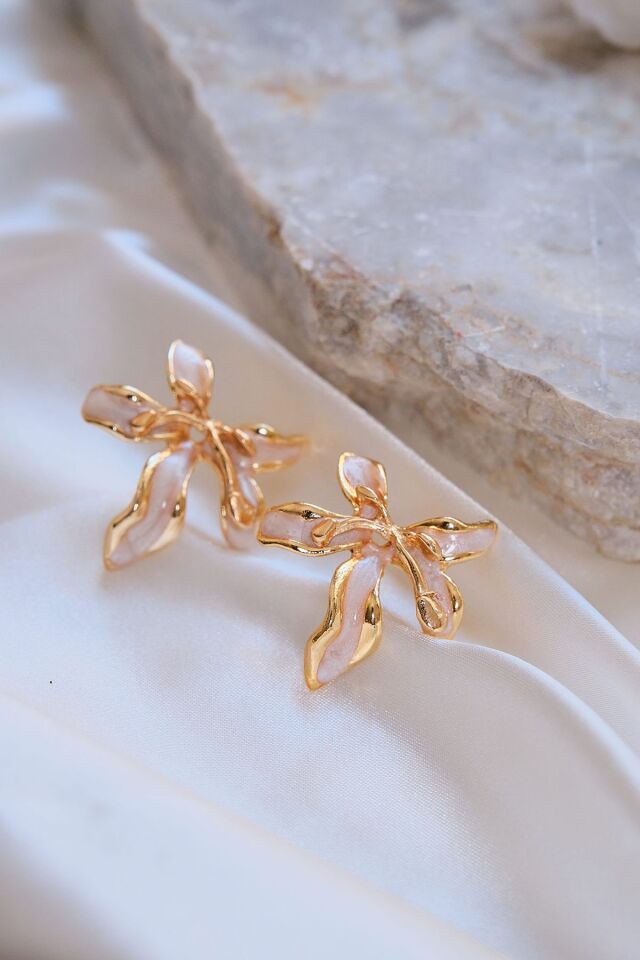 Altın Kaplama Sedefli Büyük Yaprak Küpe