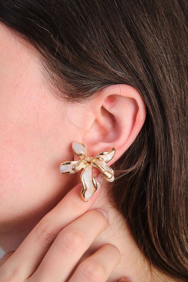 Altın Kaplama Sedefli Büyük Yaprak Küpe