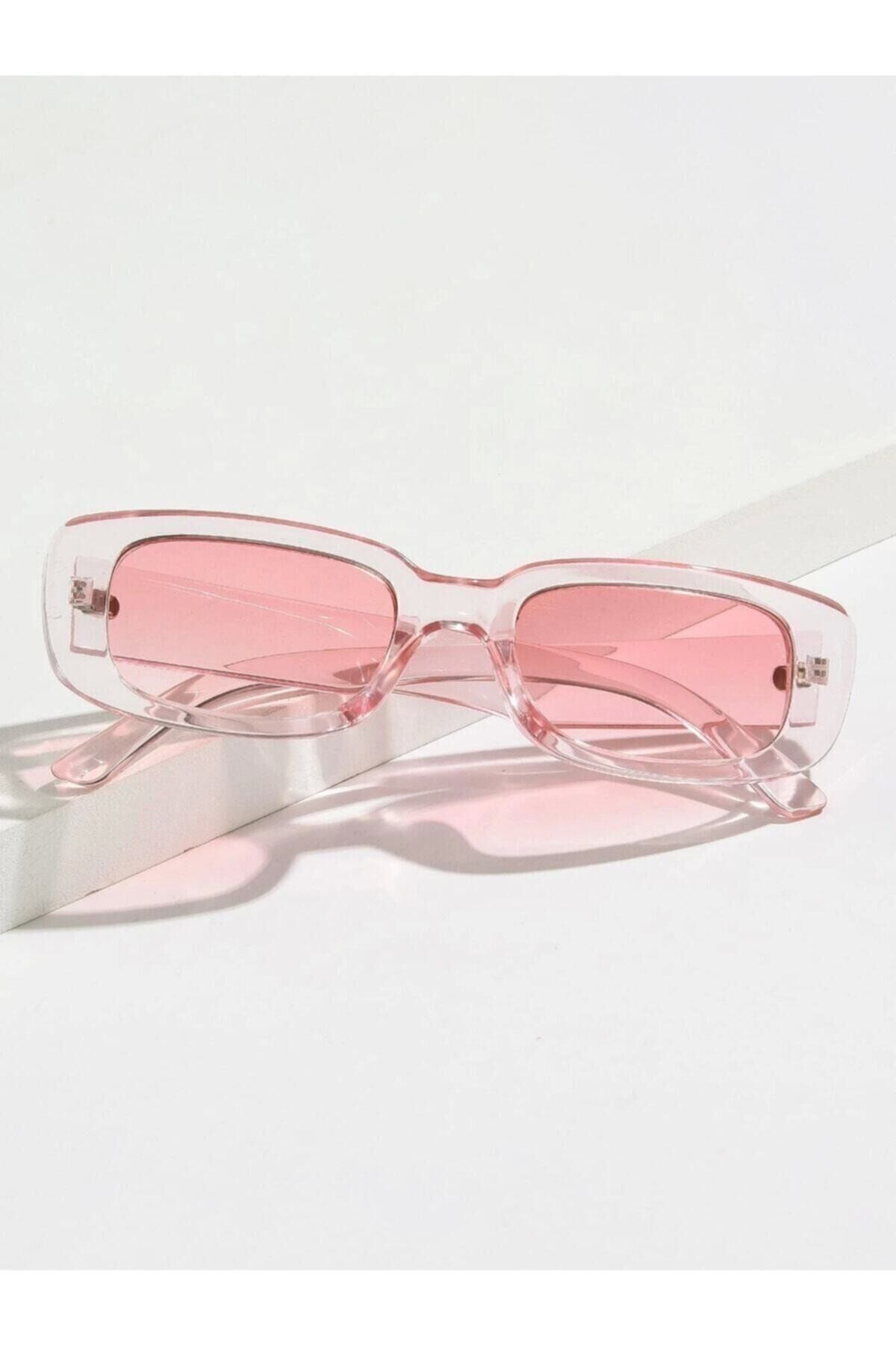 Chunky Frame Vintage Kahverengi Güneş Gözlüğü Pembe Şeffaf - Tek Ebat