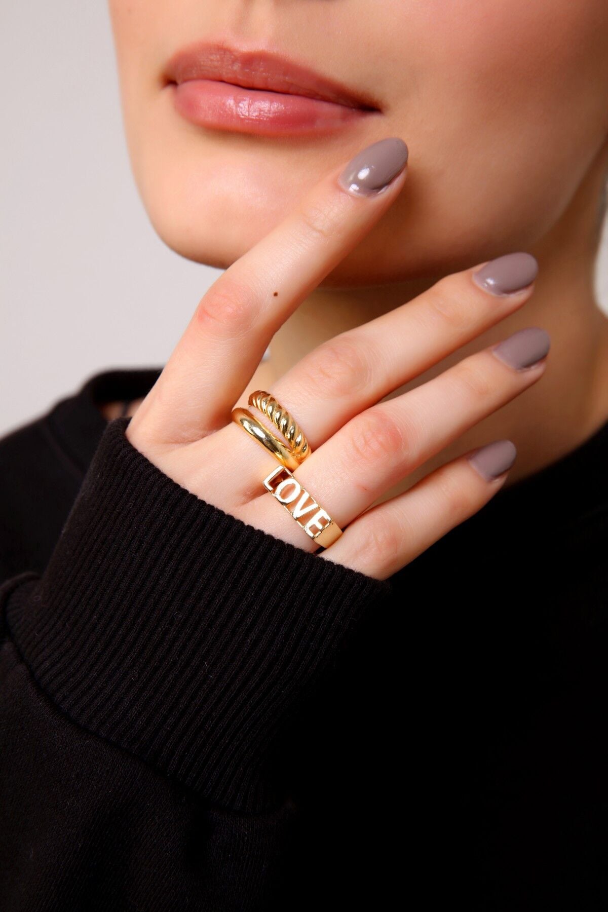 Gold Ayarlanabilir Love Yüzük Seti