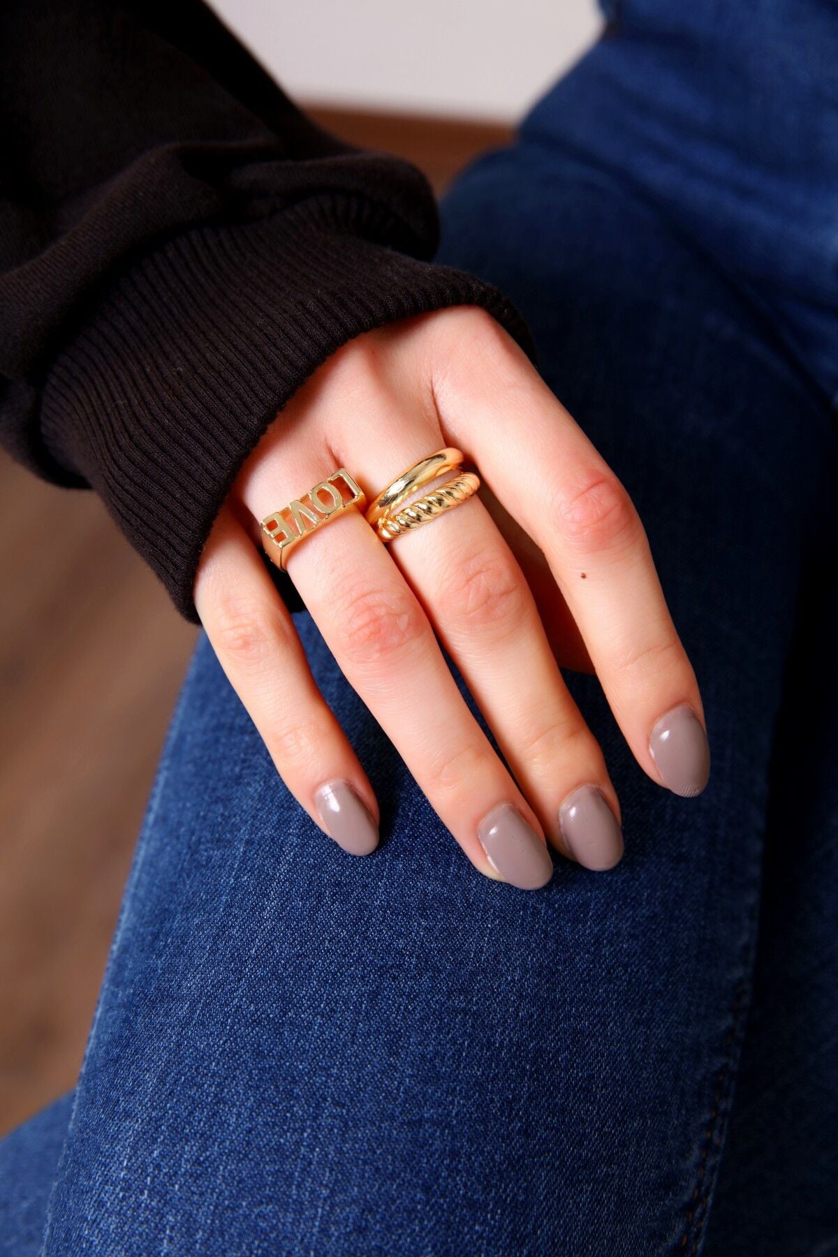 Gold Ayarlanabilir Love Yüzük Seti