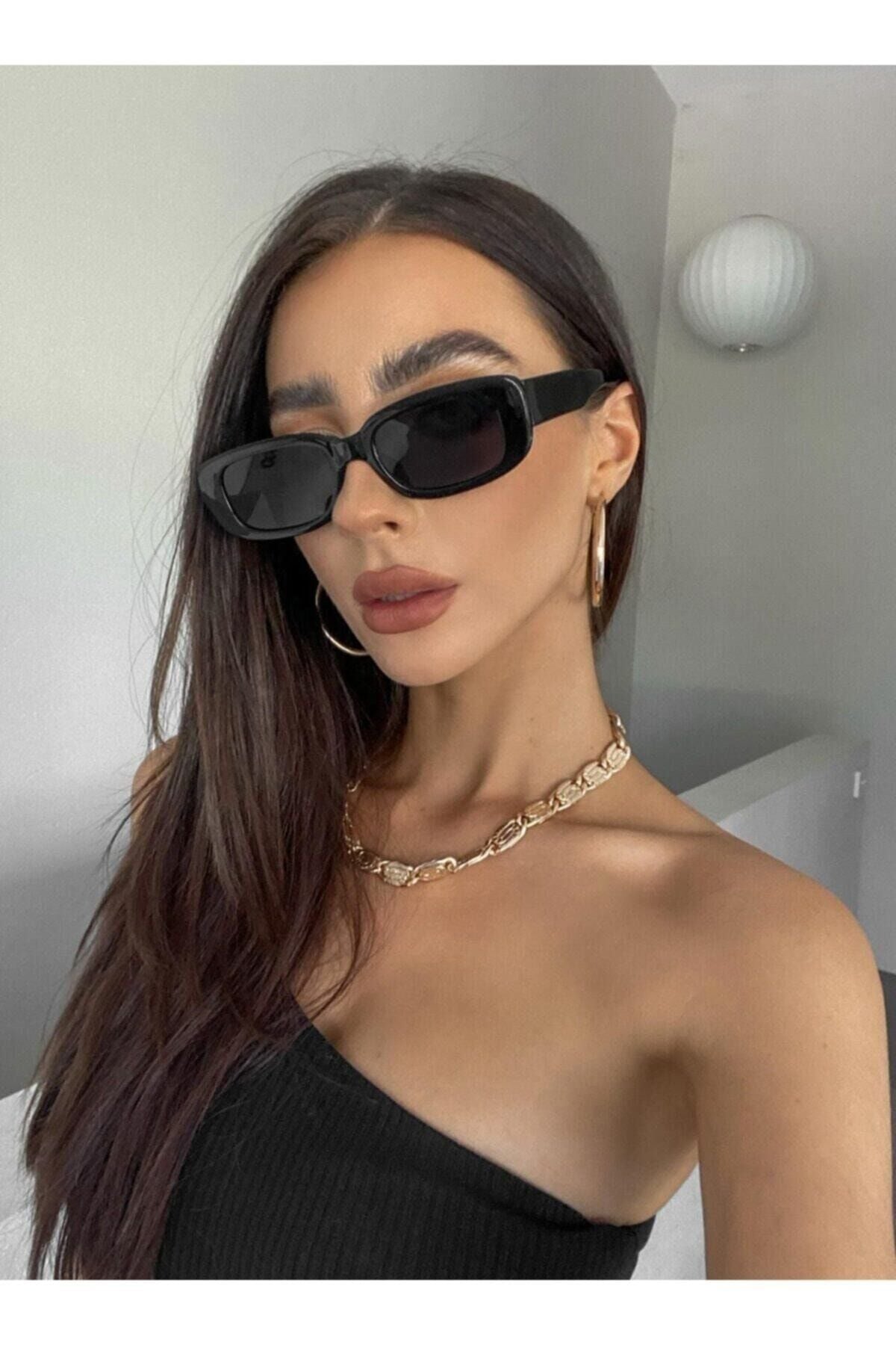 Chunky Frame Vintage Kahverengi Güneş Gözlüğü siyah - Tek Ebat