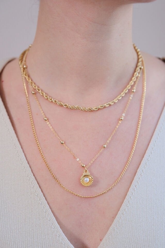 Gold 3'lü İncili İstiridye Kolye