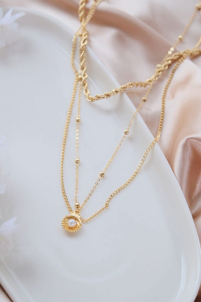 Gold 3'lü İncili İstiridye Kolye