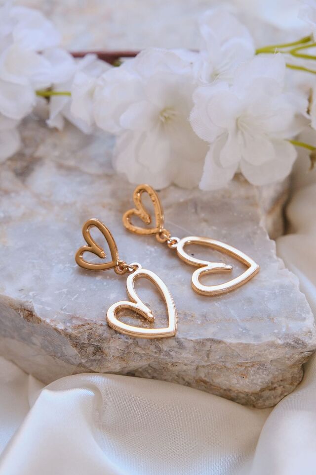 Gold Sallantılı İkili Kalp Küpe