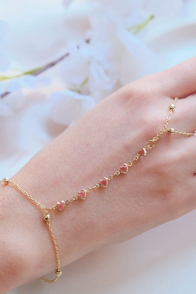 Gold Zirkon Pembe Kalp Sıralı Taşlı Şahmeran