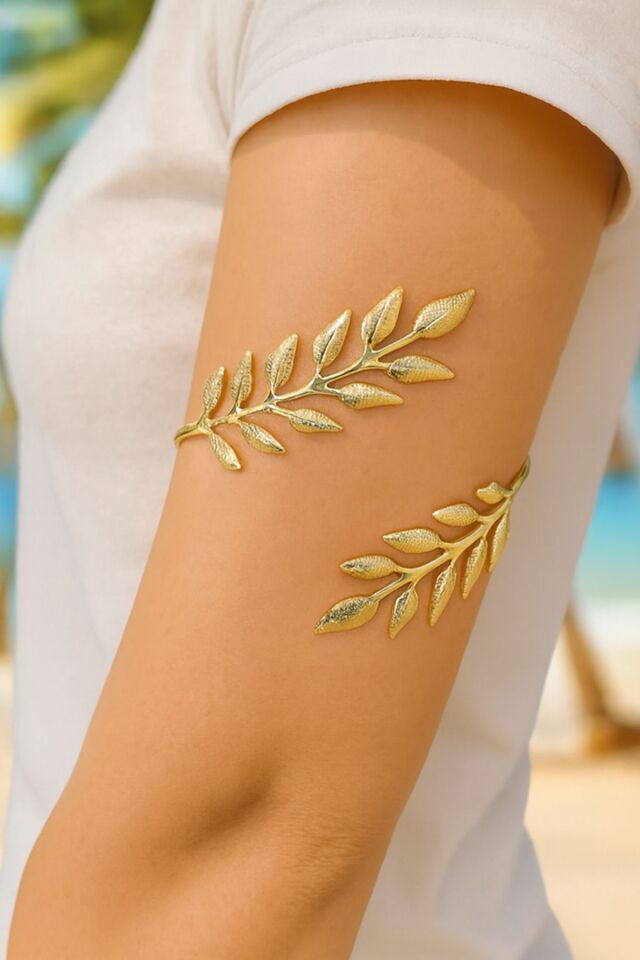 Gold İnce Yaprak Pazu Bandı Üst Kol Bilekliği Ayarlanabilir