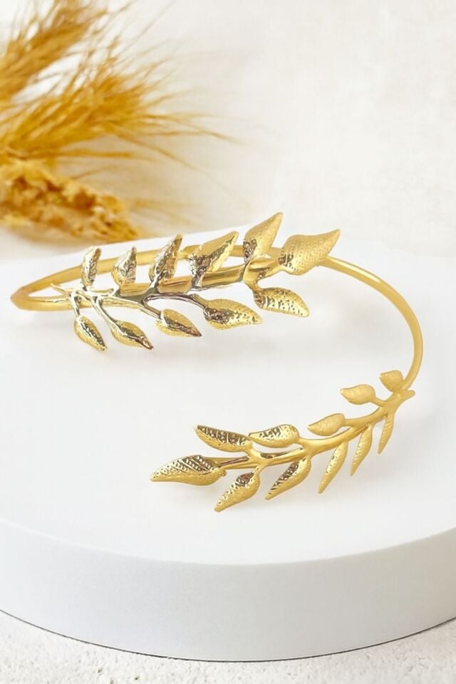 Gold İnce Yaprak Pazu Bandı Üst Kol Bilekliği Ayarlanabilir