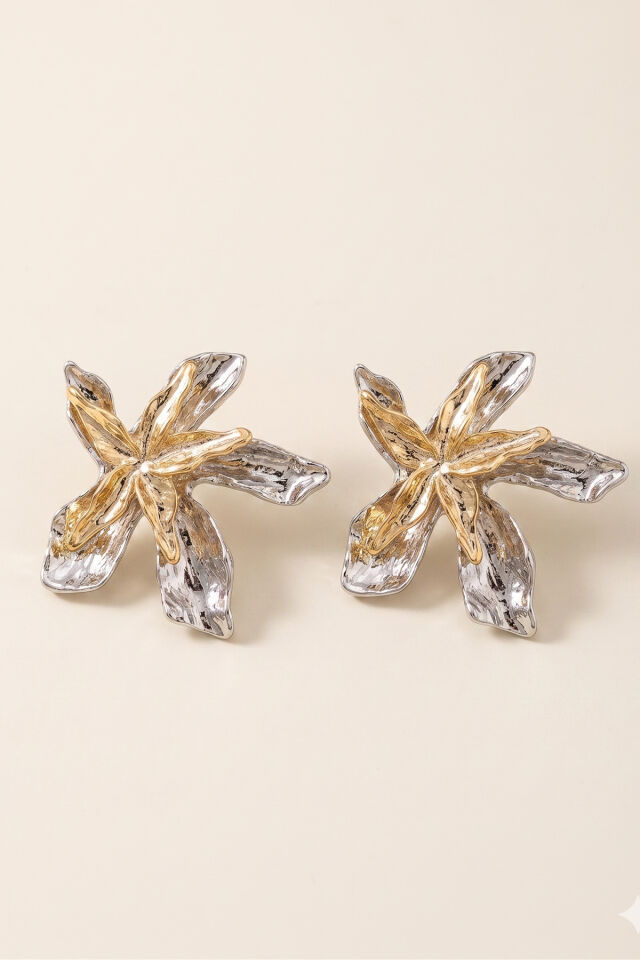Silver Ve Gold 2'li Çiçek Küpe