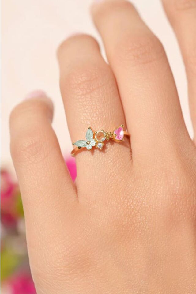 Gold Turkuaz Kelebek Çelik Yüzük