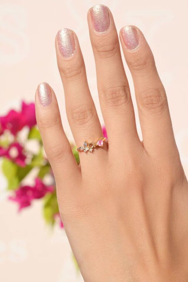 Gold Turkuaz Kelebek Çelik Yüzük