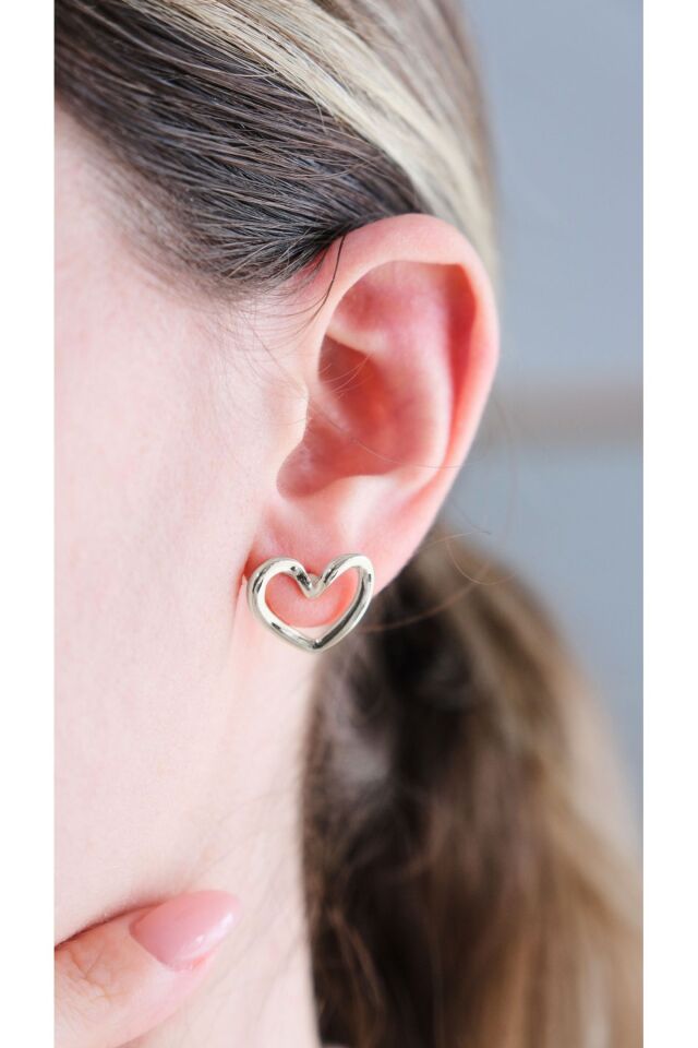 Gümüş Kaplama Minimal Kalp Döngü Küpe