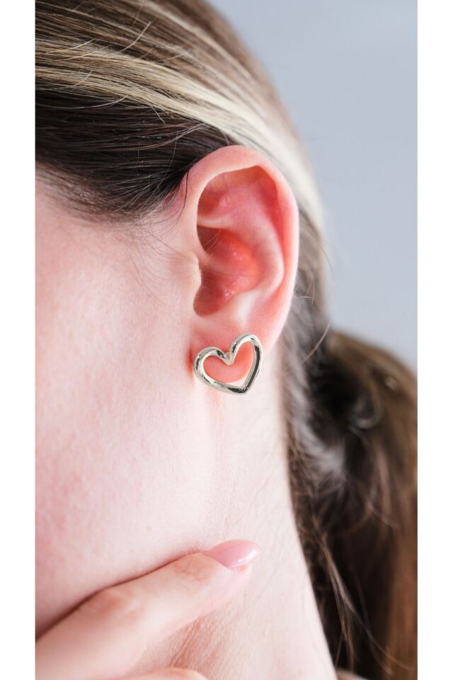 Gümüş Kaplama Minimal Kalp Döngü Küpe