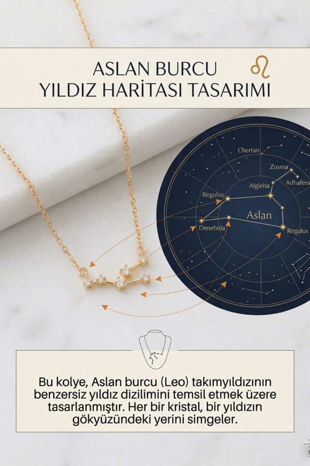Yıldız Haritası Aslan Burçu Leo Çelik Kolye
