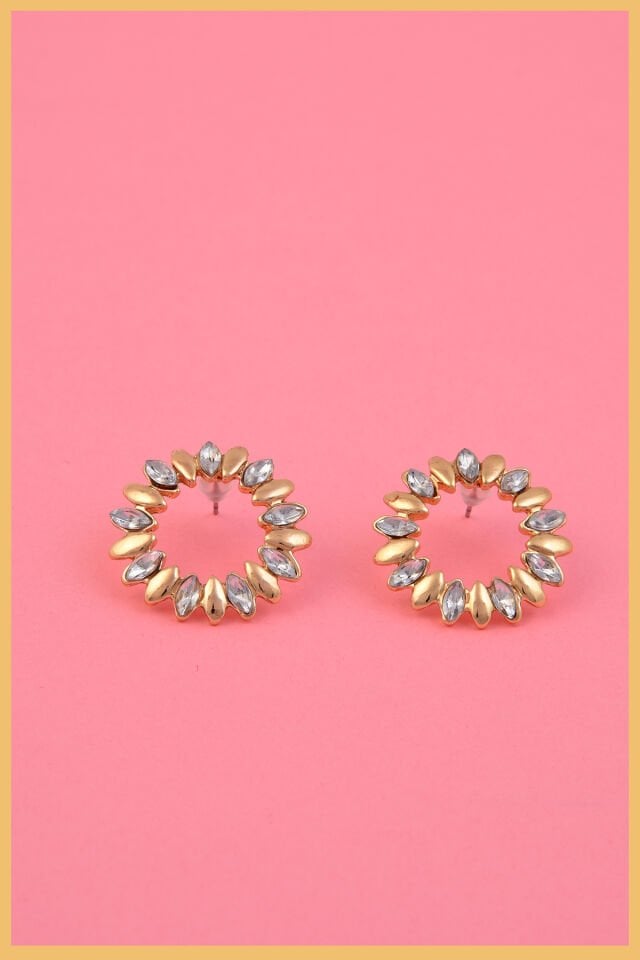 Altın Kaplama Markiz Taşlı Halka Küpe