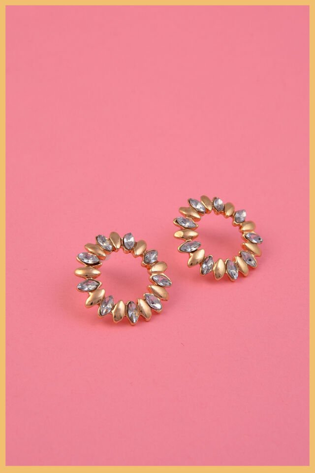 Altın Kaplama Markiz Taşlı Halka Küpe