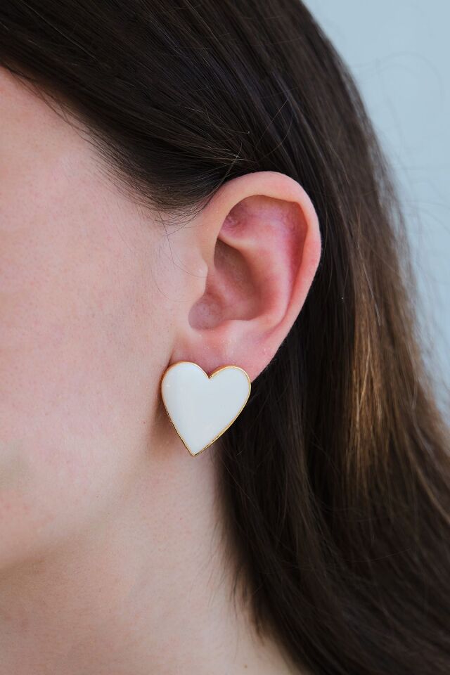 Altın Kaplama Beyaz Mineli Kalp Küpe