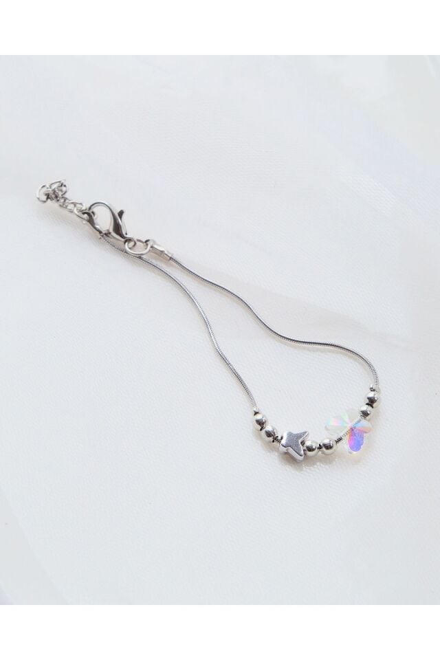 Gümüş Kaplama Zirkon Kelebek Minimal Çelik Bileklik