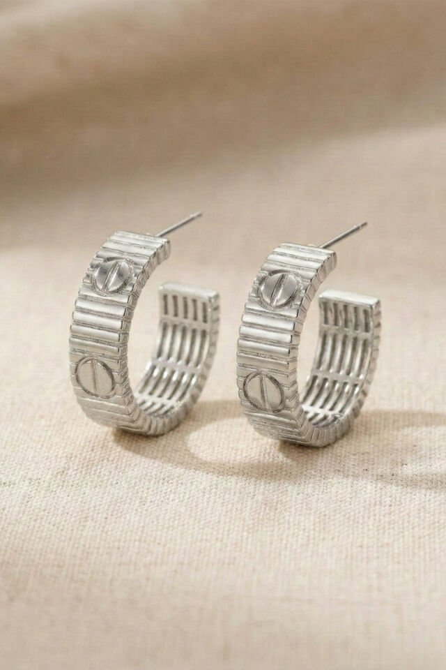 Silver Love Çizgili Küpe