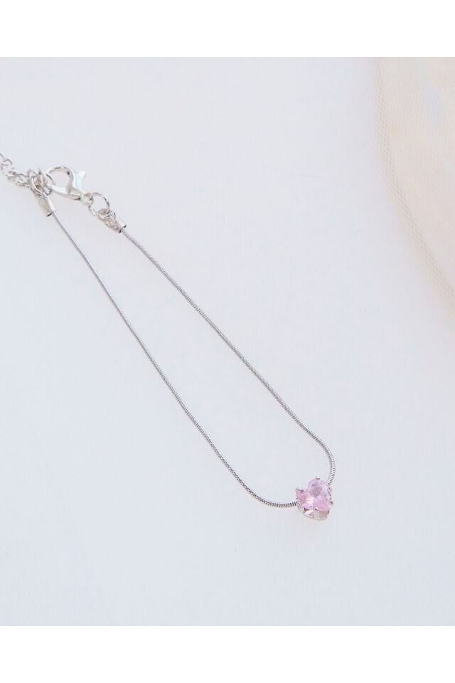 Gümüş Kaplama Zirkon Mor Kalp Minimal Çelik Bileklik